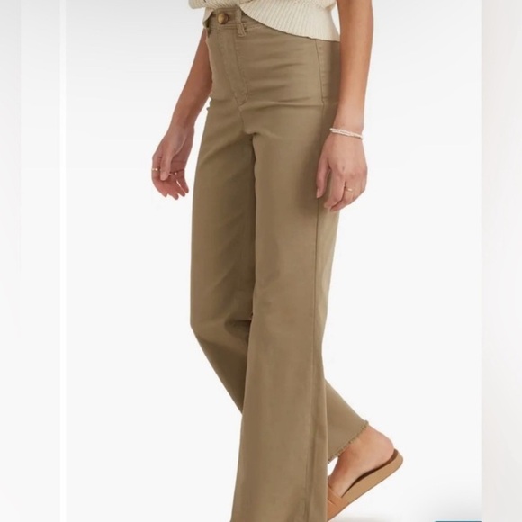 New NWOT Marine Layer Bridget High Waist Raw Hem Wide Leg Pants Sz 8 Green